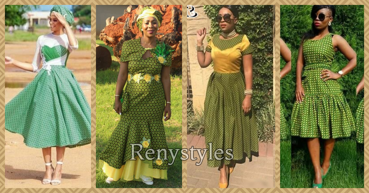 GREEN SHWESHWE PATTERNS LATEST TRADITIONAL DESIGNS | South african traditional  dresses, African attire dresses, Shweshwe wedding dresses