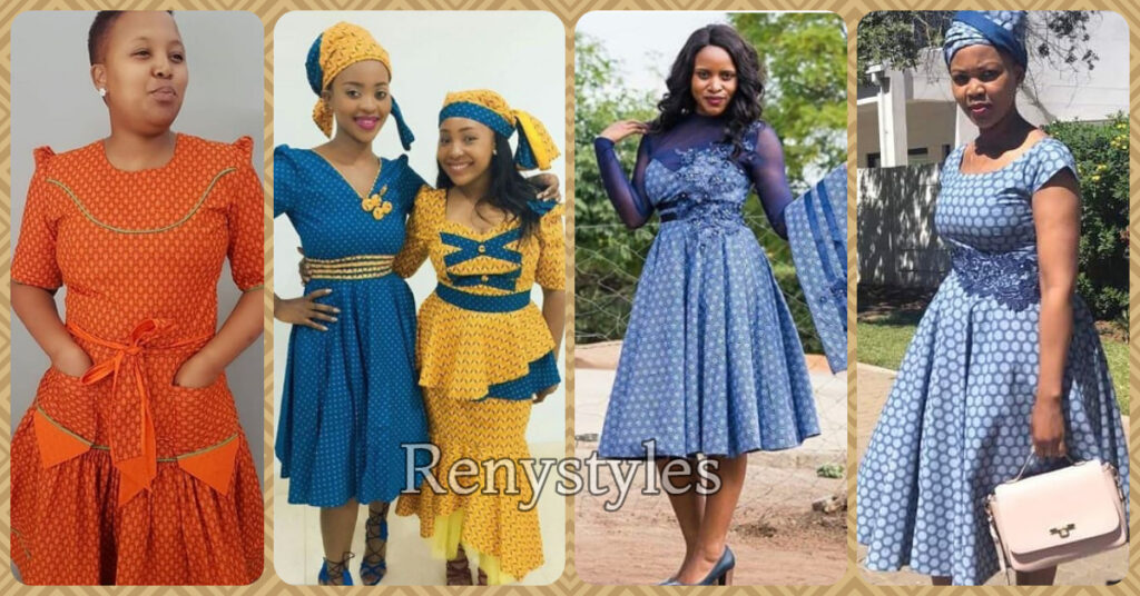 Top shweshwe dresses with apron - Reny styles