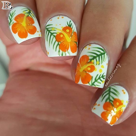 hawaiian flower nail design