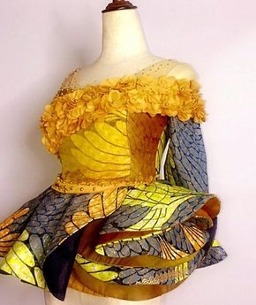 LEENA YELLOW AND RED FLARE TOP - Peplum Tops yellow, for her, ankara