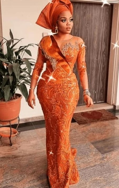 Latest Orange Lace Aso Ebi Styles ...