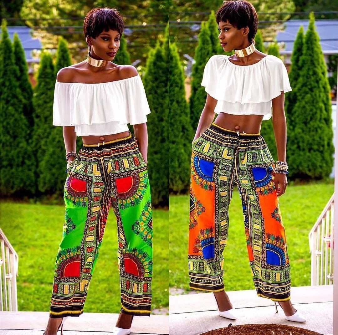 MAYA WOMEN'S PALAZZO STYLE PANTS (BLACK DASHIKI ANKARA PATTERN