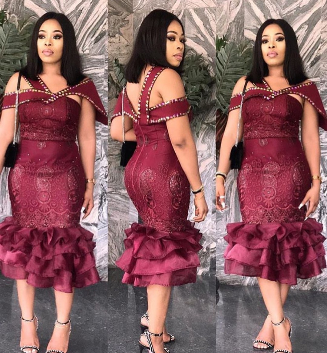 Short Lace Gown Styles and Midi Gown Styles For Asoebi - Reny styles