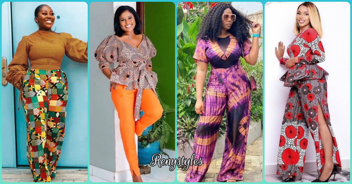 Laced Ankara with wide leg pants for sized lady. Church outfit/Wedding/party