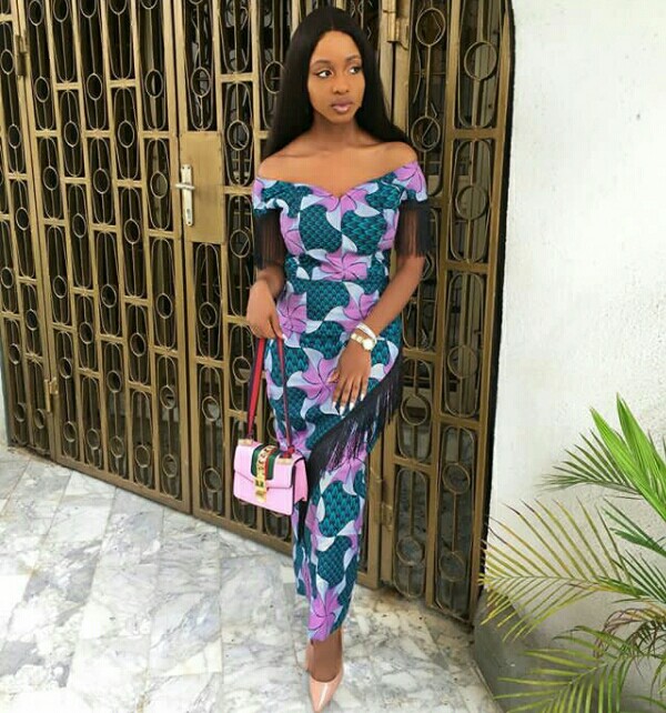 Off shoulder clearance ankara long gown