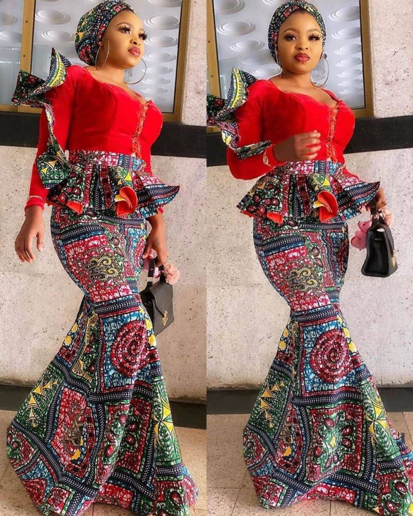 Newest Ankara Skirt and blouse with a belt for 2023 Reny styles